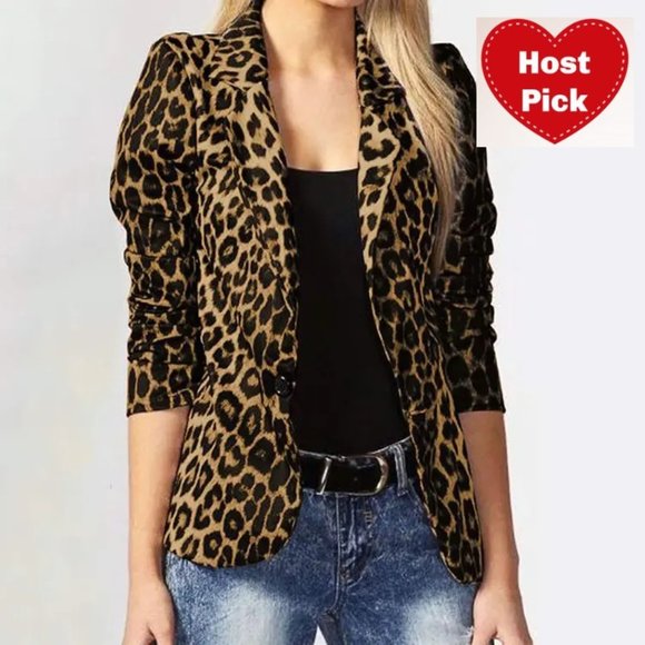 Leopard Print Topper Duster Collared Long Sleeves Pockets - Picture 1 of 3